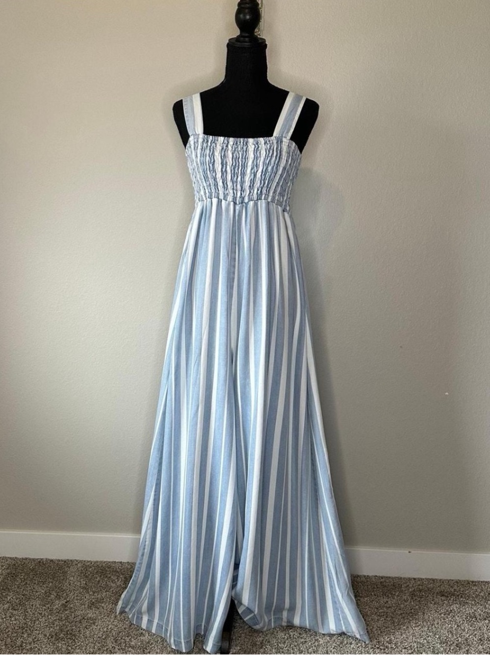 Light Blue and White Striped Jumpsuit